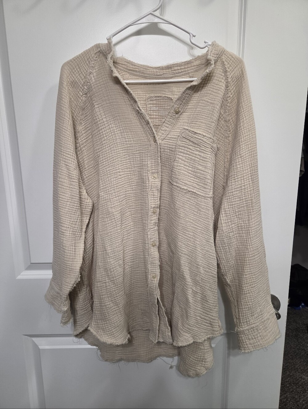 Aerie Cream Gauze Button-Down Shirt with Chest Pocket